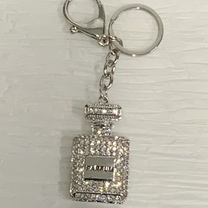 Silver and Rhinestone Perfume Bottle Keychain